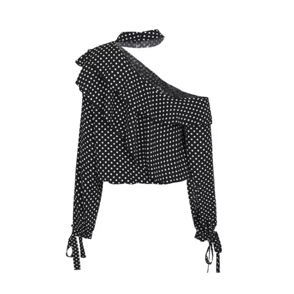 🔹Last 1🔹Polka Dot Cold Shoulder Blouse - Picture 7 of 8